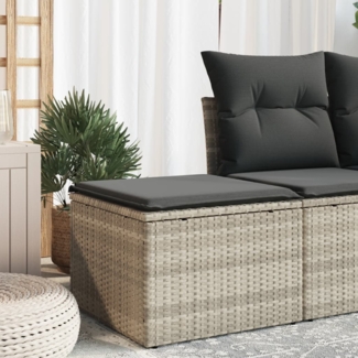 vidaXL Gartenhocker mit Kissen Hellgrau 55x55x37 cm Poly Rattan 366181
