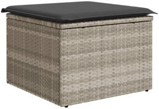 vidaXL Gartenhocker mit Kissen Hellgrau 55x55x37 cm Poly Rattan 366181