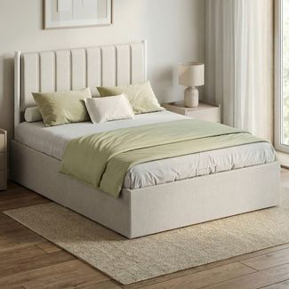 VASAGLE Bettgestell, 160x200 cm, hochklappbar Lattenrost, Stauraum unter dem Bett, mit Kopfteil, beige