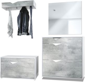 Garderobe Kolmio 190 x 185 x 33 cm Flurgarderoben Set, Korpus in Weiß Matt, Fronten in Beton Oxid Optik