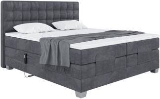 MEBLINI Boxspringbett Elektrisch EDISON 200x200 cm mit Bettkasten - H3/Dunkelgrau Samt Polsterbett - Doppelbett mit Toppers & Taschenfederkern-Matratzen
