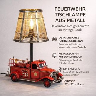 formano Tischleuchte Feuerwehr Lampe Metall Tischlampe Design Leuchte Vintage-Look 37cm, LED fest integriert