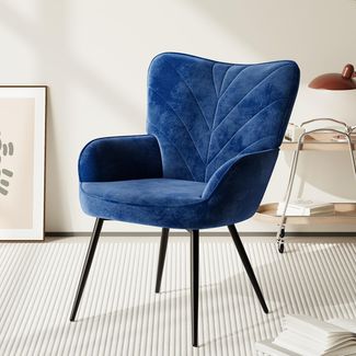 COLAMY Wohnzimmer Sessel, Samtbezogener Relaxsessel mit hoher Rückenlehne, Gepolsterter Komfortsessel mit Wingback-Design, Lounge Chair mit Holzbeinen für Wohnzimmer, Leseecke, Blau