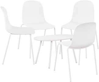 CLP 4er Sitzgruppe Veldin Set 1 Tisch 4 Stapelstühle wetterfest UV-beständig,weiß