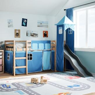 vidaXL Kinderhochbett mit Turm Blau 80x200 cm Massivholz Kiefer 3309120