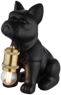 Tischleuchte, Keramik, Hund, schwarz, kupfer, H 24 cm