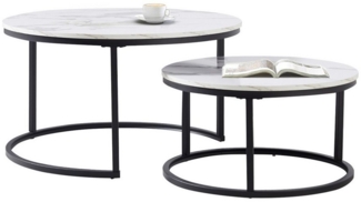 OKWISH Couchtisch 2-teiliges Couchtisch-Set (elegantem Design, 2-St, Stabiler Eisenrahmen & leicht zu reinigende Steinplatten-Tischplatte), Ideal für Wohnzimmer & Büro, Platzsparendes stapelbares Design