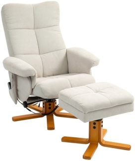 HOMCOM Massagesessel mit Hocker, Seitentasche, Stauraum, Liegefunktion 360° drehbar (Relaxsessel, 1-St, Fernsehsessel), Kunstleder 80 x 86 x 99 cm Cremeweiß