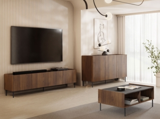 Wohnzimmer-Set Tewos (Farbe: Nuss Warmia / Nuss Warmia + Marmor Schwarz)