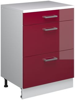 Kommode unter Schräge Rion Rot Hochglanz 60x81.6 cm ohne Schräge mit 3 Schubladen Vicco