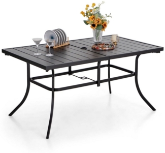 PHI VILLA Gartentisch (152 * 89 cm Gartentisch Terrassentisch Wetterfest, für 6 Personen Terrassentisch Draussen Metalltisch Gartenmöbel), Gartentisch mit Schirmloch