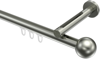 Innenlauf-Gardinenstangen-Set Siteno Luino 540 cm (geteilt in 3x180 cm), 1-läufig, 20 mm Ø Edelstahl-Optik