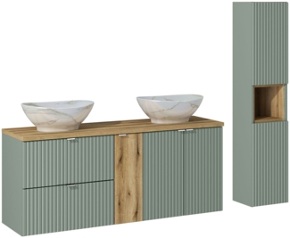 Badmöbel Set 2-teilig in grün und Eiche mit 140cm Waschtisch, NEWPORT-56-GREEN