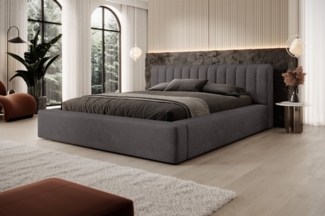 Polsterbett Doppelbett PEORIA Komplettset 160x200cm in Stoff Macau Anthrazit