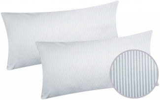 Heubergshop Kissenbezug, 2er Set 40x80cm - Grau Weiß gestreift - 100% Baumwolle (J-Streifen)