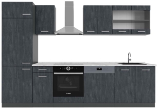 Vicco Komplettküche Schwarz Beton/Anthrazit 300 cm AP Marmor, R-Line