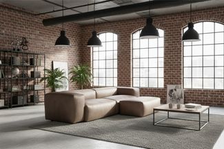 KAWOLA Sofa CELESTE 4-Sitzer mit Hocker Lederfaserstoff anthrazit 72 x 114 x 302 cm