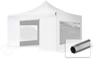Toolport 'Premium' Faltpavillon, Seitenteile mit Panoramafenstern, Stahl weiß, 4x4 m