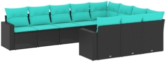 vidaXL 10-tlg. Garten-Sofagarnitur mit Kissen Schwarz Poly Rattan 3219477