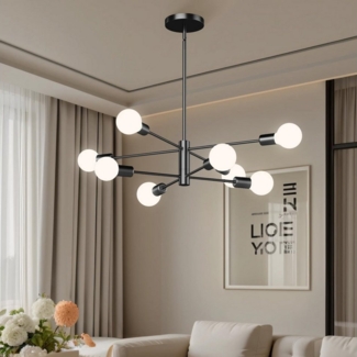 Jibenhome LED Deckenleuchte Drehbare Hängelampe 4/6/8 Flammig Modern Kronleuchter,E27, 8 Flammig-ohne Leuchtmittel, LED fest integriert, Schwarz Pendelleuchte