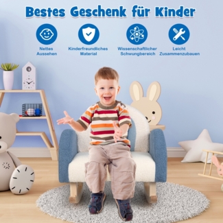 Kinderschaukelstuhl Teddy-Plüsch-Sessel mit Schaukelbeinen aus Pappelholz Blau