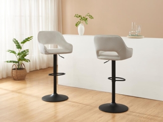 Vente-unique - Barhocker 2er-Set - Cord & schwarzes Metall - Höhenverstellbar - Cremefarben - ZINEA
