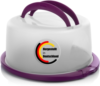 BigDean Kuchen Transportbox Rund in Brombeerfarbe – Tortenglocke mit Tragegriff für sicheren Transport von Backwaren – Tortenhaube Made in Germany