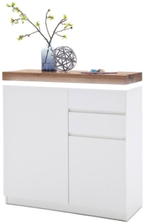 Schuhschrank 'ROMINA' in weiß matt Lack Eiche massiv mit LED