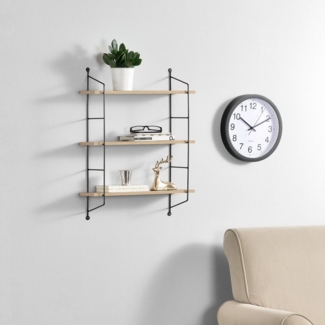 en.casa 'Ösel' Wandregal Marmoroptik, Stahl / MDF natur, 63,5 x 15 x 48 cm