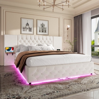 Celya Polsterbett Doppelbett, mit breitem Kopfteil, LED-Licht, USB-Anschluss (160 x 200 cm, Ideal für Schlafzimmer und komfortablen Schlaf), hydraulischem Hebesystem und großem Stauraum unter dem Bett