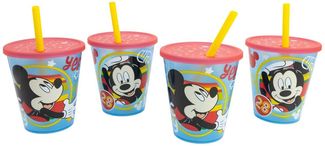 Disney Mickey Mouse Kinder Becher Set 4 teilig 285 ml Becher mit Trinkhalm