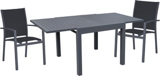 Garten-Sitzgruppe DORIAN 3-tlg. - Kunststoff, Dunkelgrau | Gartenmöbel-Set Gartengarnitur Garten-Essgruppe mit Stühlen und Esstisch
