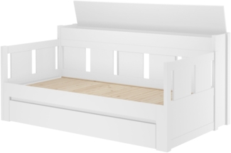 Ausziehbett 2-in-1-Bett Einzel- und Doppelbett in einem Kiefer weiß Zubehör wählbar V-60.78W-09Aufbewahrungsbox für Matratze