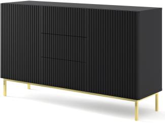 Domando Sideboard Moneglia M1 Klassisch Breite 150cm, Push-to-open-Funktion, besondere Fräsoptik, goldenes Gestell in Schwarz Matt und Goldgestell