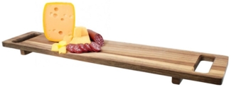 Spetebo Servierplatte rechteckig natur - 60 x 13 cm, Akazien Holz, (Tablett, 1-tlg, lebensmittelecht), mit zwei Griffen und Füßen
