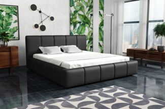 Polsterbett Bett Doppelbett GENUA Stoff 140x200cm Kunstleder Soft Schwarz