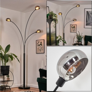 hofstein Stehlampe Stehlampe aus Metall in Schwarz/Chrom/Rauch im Retro/Vintage-Design, verstellbare Stehleuchte mit Marmorfuß und Schalter am Gehäuse, E14