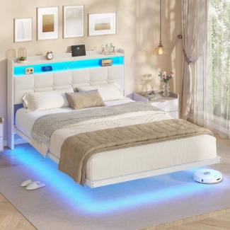 MSMASK Polsterbett Bettrahmen mit LED-Beleuchtung und Ladestation (1-tlg, Ohne Matratze), Jugendbett Bettgestll 140x200 cm