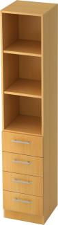 bümö office Aktenschrank Regal mit Schubladen, Büroschrank schmal aus FSC-Holz, 40cm breit in Buche - Aktenregal & Schubladenschrank mit Relinggriffen, Büro Möbel Schrank System, 7600-6-6-RE