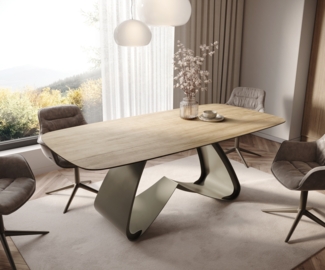 Esstisch Edge Boot 200x100 Keramik Laminam® Sabbia Eichefarbig W-Gestell Metall Effektfinish Titan