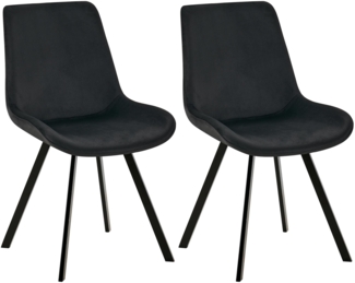 CLP 2er Set Esszimmerstuhl Lewes Samtbezug 360 Grad drehbar und gepolstert,schwarz