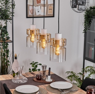 hofstein Hängeleuchte 3-flammige Hängelampe aus Metall/Glas in Weiß/Bernsteinfarben/Klar, ohne Leuchtmittel, Retro/Vintage-Pendelleuchte (15cm), E27, verstellbar bis 150cm