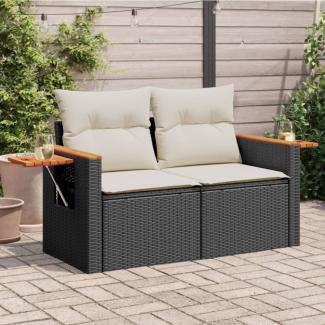 vidaXL Gartensofa mit Kissen 2-Sitzer Schwarz Poly Rattan 366021