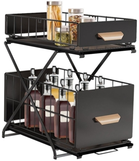 JEOBEST Küchenregal Regal mit 2 Korb-Auszügen, Unterschrankregal, Unter Waschbecken Regal, Gewürzregal, Höhenverstellbar, für Heimat und Büro