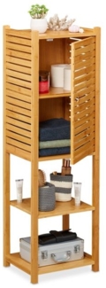 Relaxdays Badregal mit Tür, Bambus natur, 113 x 29 x 35 cm