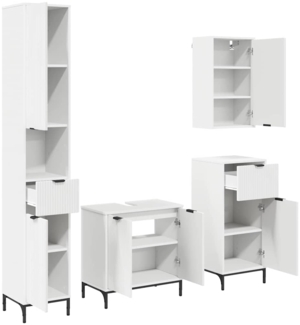 vidaXL Badezimmermöbel-Set mit Schubladen Weiß Holzwerkstoff, Metall 3393113