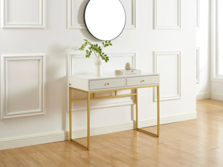 Vente-unique - [NEW VERSION]Wandkonsole mit 2 Schubladen - MDF - Weiß & Goldfarben - CODENIA