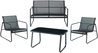 DELUKE® Gartenmöbel Set 4-teilig TIKOD - Wetterfest, Stahl | Gartenbank Gartentisch Gartenstühle Balkonmöbel Set 4 Personen Balkontisch Outdoor Sitzgarnitur 4er Sitzer, Schwarz