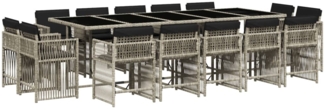 vidaXL 15-tlg. Garten-Essgruppe mit Kissen Hellgrau Poly Rattan 3211775