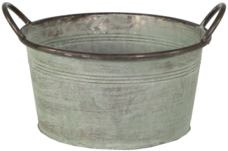 finehomegarden Pflanzschale Schale mit Griff Metall Ø41cm H20cm grün antik Pflanzkübel (1 St), Miniteich Pflanzgefäß Garten / Paket